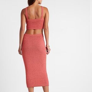 Express Square Neck Knot Front Cutout Sweater Midi Dress